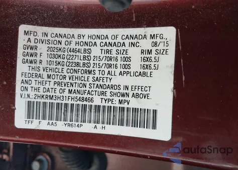 2015 Honda Cr-V Lx from USA, damaged, VIN 2HKRM3H31FH548466